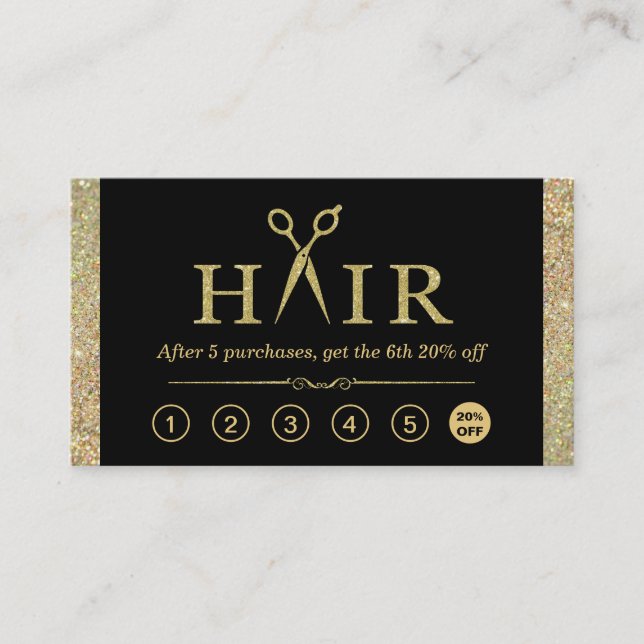 Gold Glitzer Schere Haarsalon Loyalty Punch Treuekarte (Vorderseite)