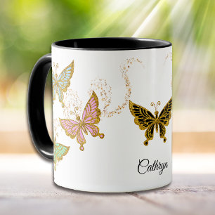 Gold Glitzer Schmetterlinge und Sterne Tasse