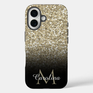 Gold, Glitzer, schwarz, Personalisiert iPhone 16 Hülle