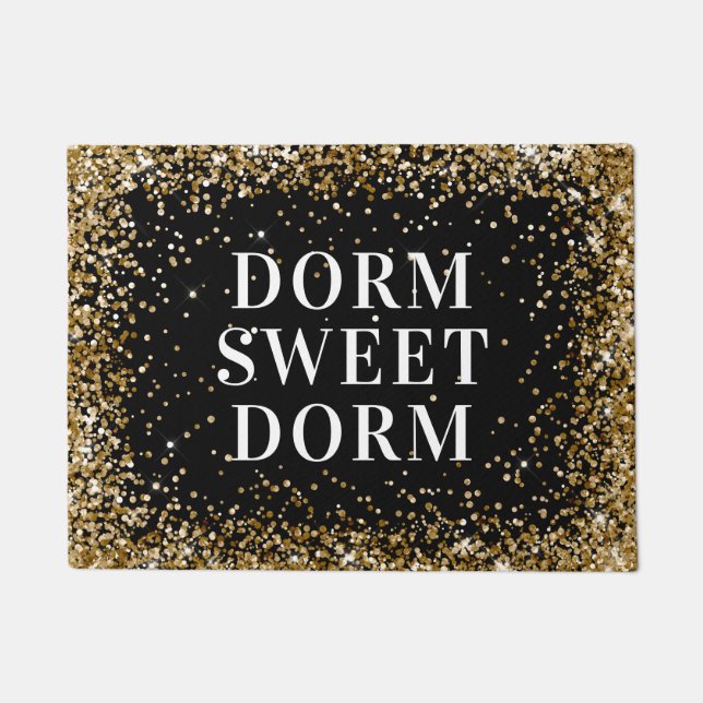 Gold Glitzer Schwarz-weiß Dorm Sweet Dorm Fußmatte (Vorderseite)