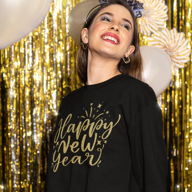 Gold Glitzer Script glücklich Neues Jahr Sweatshirt (Von Creator hochgeladen)