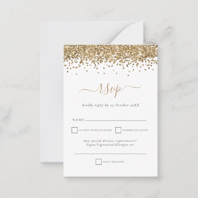 Gold Glitzer Script Hochzeit RSVP Einschließung Mitteilungskarte (Vorderseite)