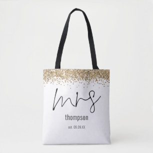 Gold Glitzer Script Mrs. Name Date Bride