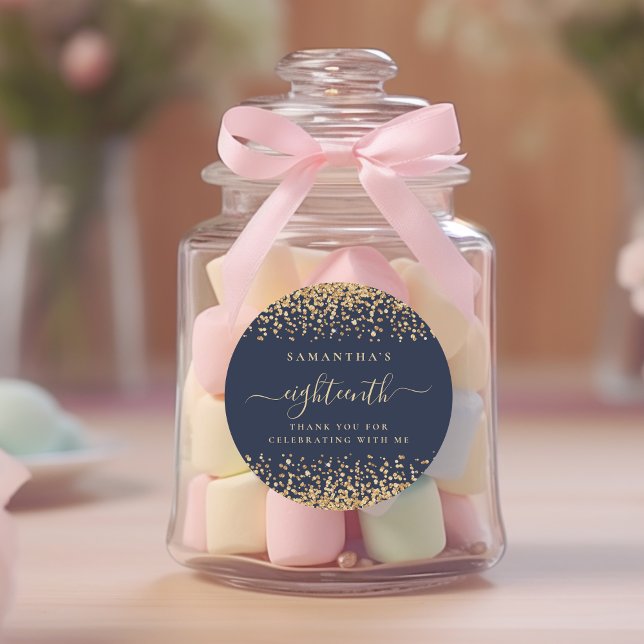 Gold Glitzer Script Navy Blue 18. Party Vielen Dan Runder Aufkleber (Von Creator hochgeladen)