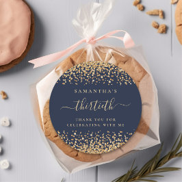 Gold Glitzer Script Navy Blue 30. Party Vielen Dan Runder Aufkleber
