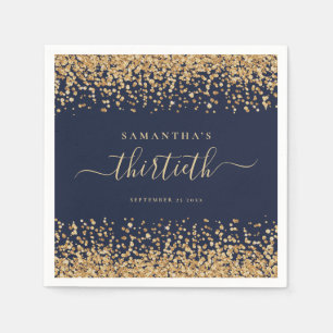 Gold Glitzer Script Navy Blue Glam 30. Party Serviette