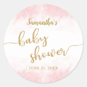  Gold Glitzer Script Pink Watercolor Kinderdusche Runder Aufkleber