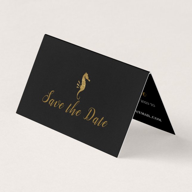 Gold Glitzer Seepferd, Foto Save the Date Karte (Vorderseite)