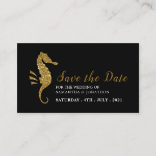 Gold Glitzer Seepferd Save the Date Begleitkarte