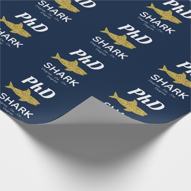 Gold Glitzer Shark Blue PhD Abschluss Geschenkpapier (Ecke)