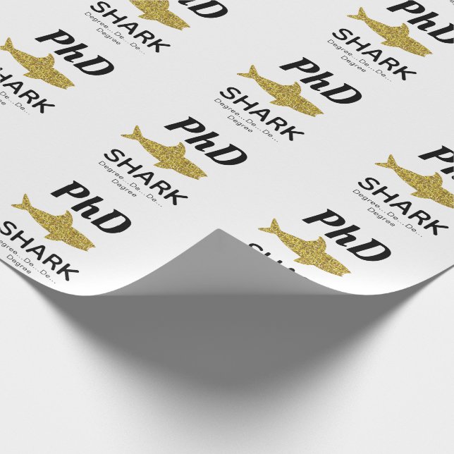 Gold Glitzer Shark PhD Abschluss Geschenkpapier (Ecke)