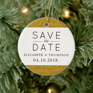 Gold Glitzer, Shiny Glitzer, Save the Date Keramik Ornament