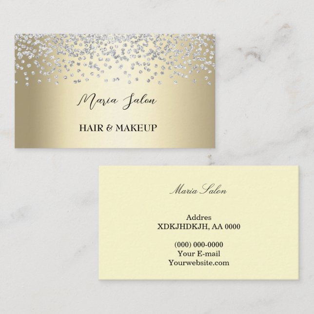 Gold Glitzer Silber Aquarell Business Card Visitenkarte (Vorne/Hinten)