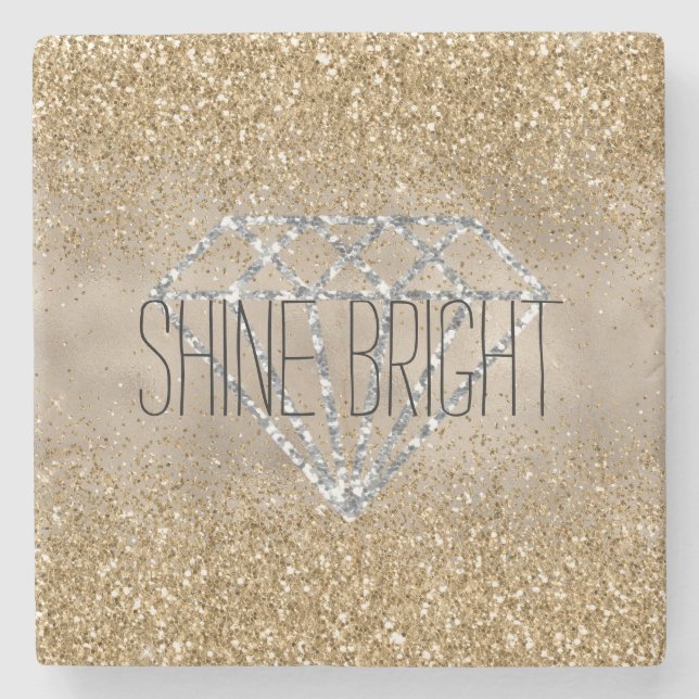 Gold Glitzer Silber Diamond Shine Hell Steinuntersetzer (Vorderseite)