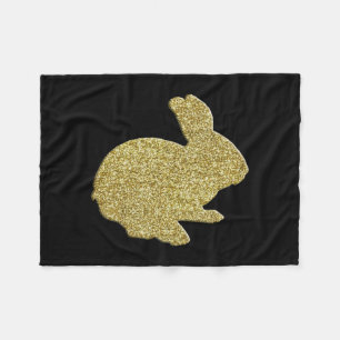 Gold Glitzer Silhouette Bunny Fleece Blanket
