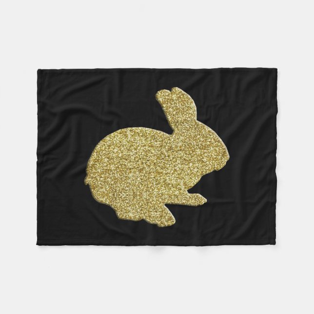 Gold Glitzer Silhouette Bunny Fleece Blanket (Vorderseite (Horizontal))