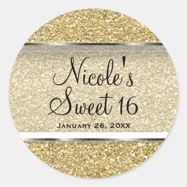 Gold Glitzer & Silver Glam Wedding Party Gefallen Runder Aufkleber (Vorderseite)