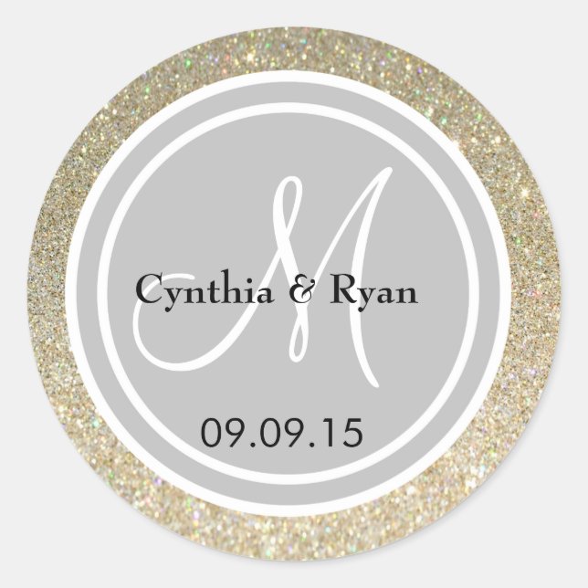 Gold Glitzer & Silver Wedding Monogram Siegel Runder Aufkleber (Vorderseite)