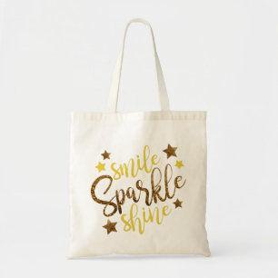 Gold Glitzer Smile Sparkle Shine Typografie Tragetasche