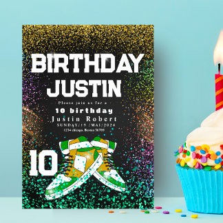 Gold Glitzer Sneaker Ball Geburtstagsparty bunt Einladung