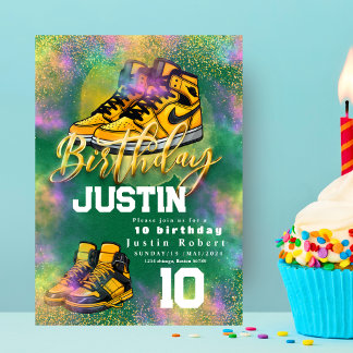 Gold Glitzer Sneaker Ball Geburtstagsparty bunt Einladung