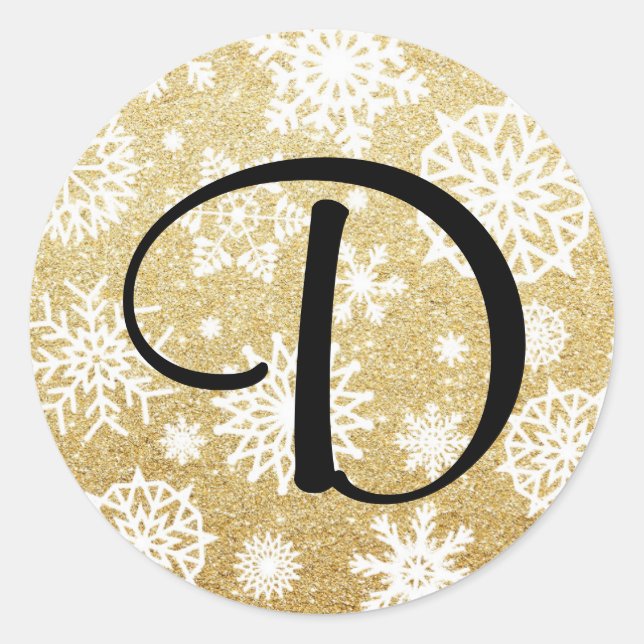 Gold Glitzer Snowflake Monogram Holiday Sticker (Vorderseite)