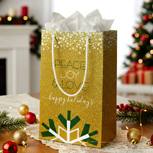 Gold Glitzer Snowflake Peace Joy Liebe Typografie Kleine Geschenktüte