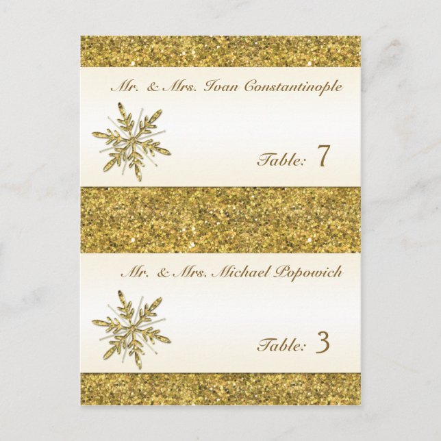Gold Glitzer Snowflake Pre-Print Placecards Postkarte (Vorderseite)