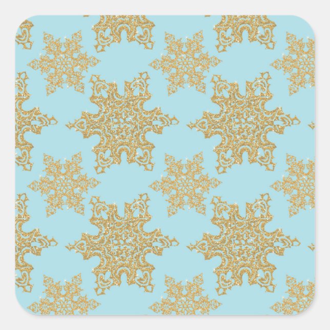 Gold Glitzer Snowflakes auf Blue Square Sticker (Vorderseite)