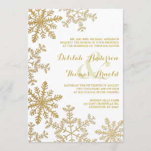 Gold Glitzer Snowflakes - Elegante Winterhochzeit Einladung