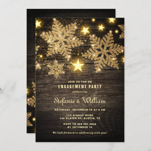 Gold Glitzer Snowflakes Rustikale Engagement Parte Einladung