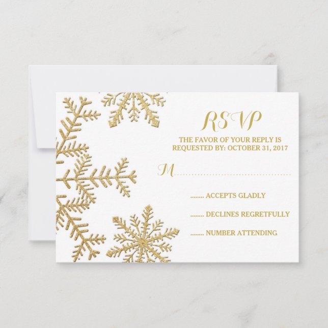 Gold Glitzer Snowflakes Winter Hochzeit UAWG RSVP Karte (Vorderseite)