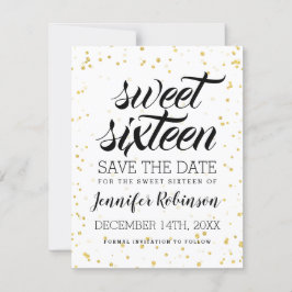 Gold Glitzer Sparkle Confetti Sweet 16 Rett Date Save The Date