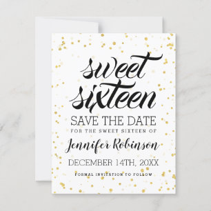 Gold Glitzer Sparkle Confetti Sweet 16 Rett Date Save The Date