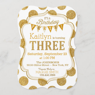 Gold Glitzer Sparkle Dritter Geburtstag Einladung