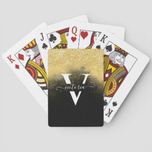 Gold Glitzer Sparkle Elegante Monogram Black Custo Spielkarten