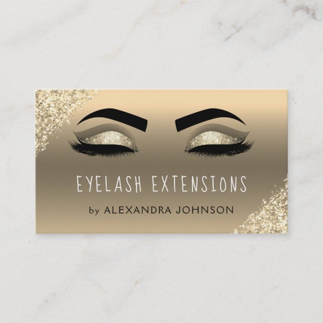 Gold Glitzer Sparkle Eyelash Extensions Visitenkarte (Vorderseite)