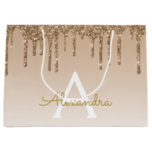 Gold Glitzer & Sparkle Luxus Monogram Große Geschenktüte