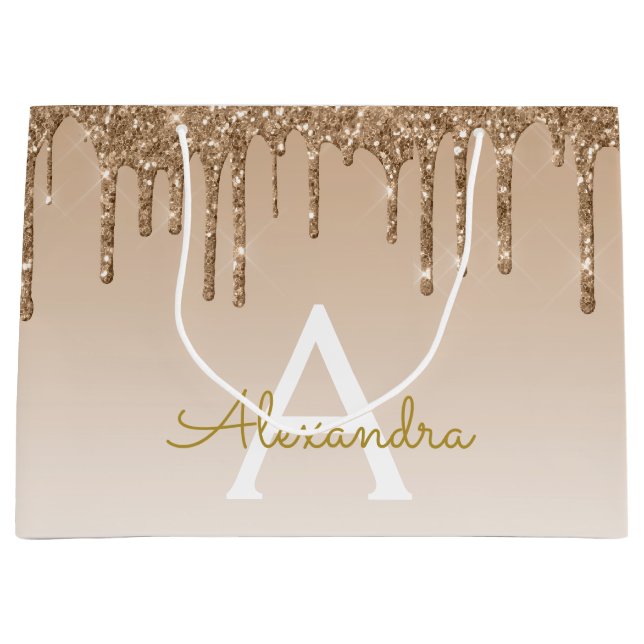 Gold Glitzer & Sparkle Luxus Monogram Große Geschenktüte (Vorderseite)