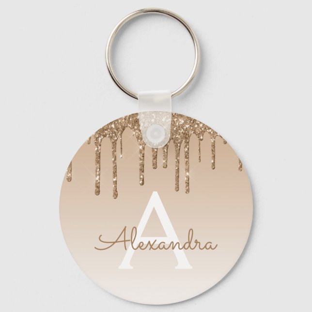 Gold Glitzer & Sparkle Luxus Monogram Schlüsselanhänger (Vorderseite)