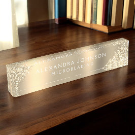 Gold Glitzer Sparkle Microblading Brows Salon Namensplakette