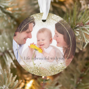 Gold Glitzer Sparkle Personalisiertes Foto Ornament