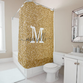 Gold Glitzer Sparkle Script Monogram Duschvorhang