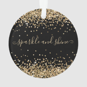 Gold Glitzer Sparkle und Shine Happy Holiday Black Ornament