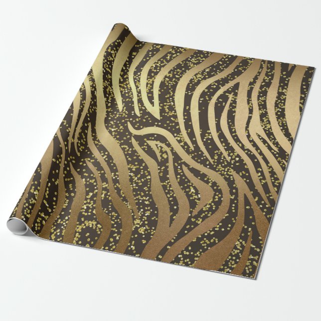 Gold Glitzer Sparkle Zebra Jungle Safari Glam Geschenkpapier (Ungerollt)
