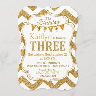 Gold Glitzer Sparkle Zickzack Dritter Geburtstag E Einladung