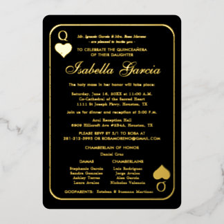 Gold-Glitzer-Spielkarte | Las Vegas Quinceañera Folieneinladung