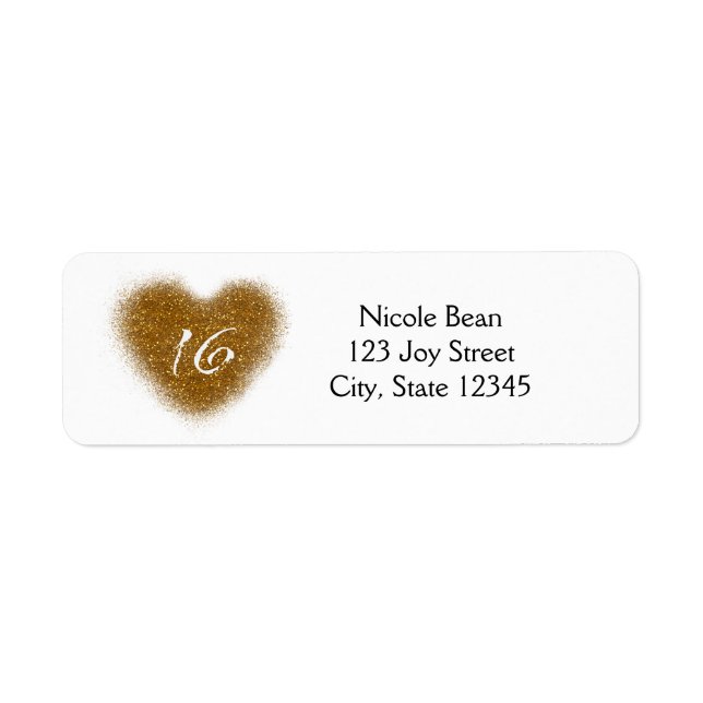 Gold Glitzer Spill Sweet 16 Heart Party Labels (Vorne)