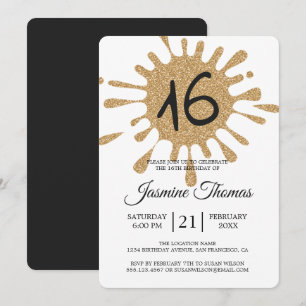 Gold Glitzer Splash Sweet 16 16. Geburtstagsparty Einladung