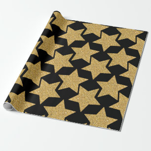 Gold Glitzer Stars auf Black Geschenkpapier